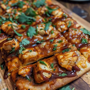 Easy BBQ Chicken Flatbread taken with iphone 15 pro max --iw 2 --ar 4:5 --v 6.0 --raw