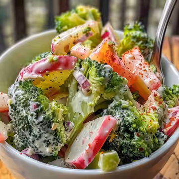 Easy Broccoli Salad taken with iphone 15 pro max --iw 2 --ar 4:5 --v 6.0 --raw