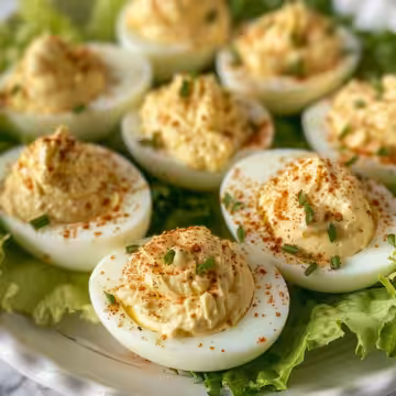 Easy Caesar Salad Deviled Eggs taken with iphone 15 pro max --iw 2 --ar 4:5 --v 6.0 --raw