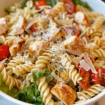 Easy Chicken Caesar Pasta Salad taken with iphone 15 pro max --iw 2 --ar 4:5 --v 6.0 --raw