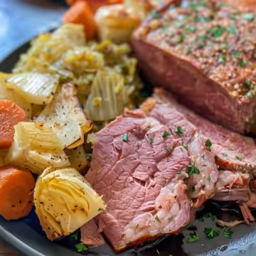 Easy Crock Pot Corned Beef and Cabbage taken with iphone 15 pro max --iw 2 --ar 4:5 --v 6.0 --raw
