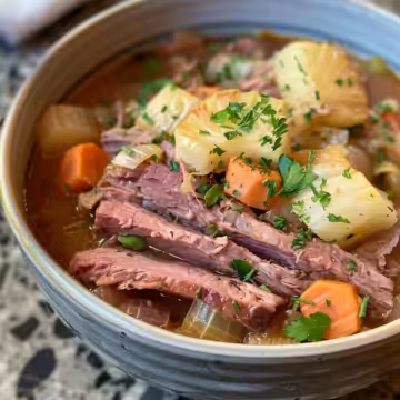 Easy Crockpot Corned Beef and Cabbage taken with iphone 15 pro max --iw 2 --ar 4:5 --v 6.0 --raw