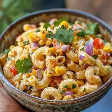 Easy Mexican Street Corn Pasta Salad Recipe with Few Ingredients taken with iphone 15 pro max --iw 2 --ar 4:5 --v 6.0 --raw