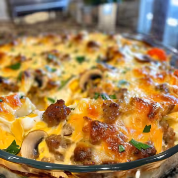 Easy Sausage and Egg Casserole taken with iphone 15 pro max --iw 2 --ar 4:5 --v 6.0 --raw