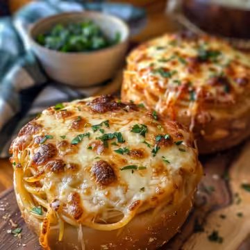Easy Spaghetti Garlic Bread Bowls taken with iphone 15 pro max --iw 2 --ar 4:5 --v 6.0 --raw