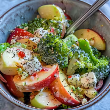 Fresh & Crunchy Honeycrisp Apple Broccoli Salad taken with iphone 15 pro max --iw 2 --ar 4:5 --v 6.0 --raw