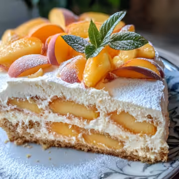 Fresh Peach Cake taken with iphone 15 pro max --iw 2 --ar 4:5 --v 6.1 --raw