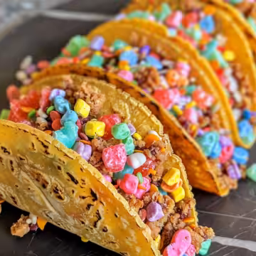 Fruity Pebbles Cheesecake Tacos taken with iphone 15 pro max --iw 2 --ar 4:5 --v 6.0 --raw