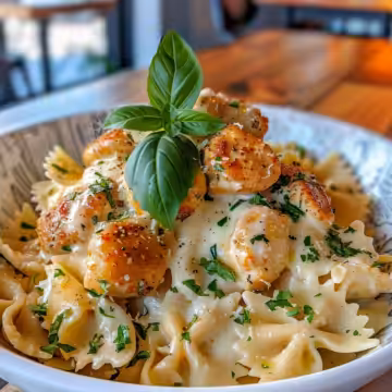 Garlic Butter Chicken Bowtie Pasta taken with iphone 15 pro max --iw 2 --ar 4:5 --v 6.0 --raw
