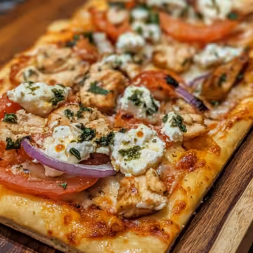Greek Chicken Flatbread taken with iphone 15 pro max --iw 2 --ar 4:5 --v 6.1 --raw