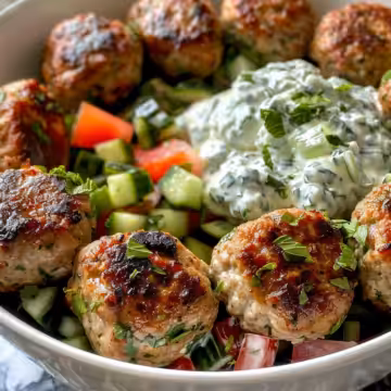 Greek Turkey Meatballs with Tzatziki taken with iphone 15 pro max --iw 2 --ar 4:5 --v 6.0 --raw