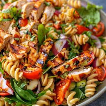 Grilled Chicken Pasta Salad with Balsamic Vinaigrette taken with iphone 15 pro max --iw 2 --ar 4:5 --v 6.0 --raw