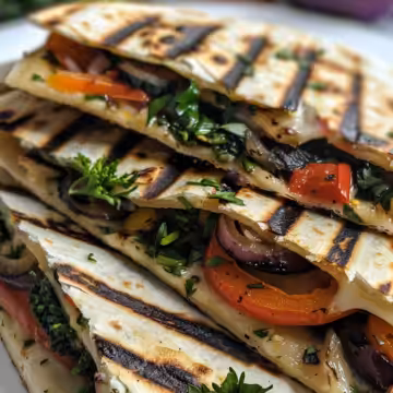 Grilled Mediterranean Veggie Quesadillas taken with iphone 15 pro max --iw 2 --ar 4:5 --v 6.0 --raw