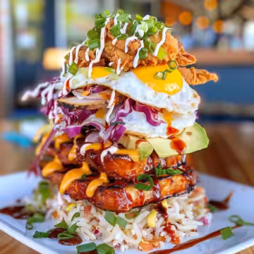 Hawaiian Huli Huli Chicken Stack taken with iphone 15 pro max --iw 2 --ar 4:5 --v 6.0 --raw