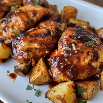 Honey BBQ Chicken Potatoes taken with iphone 15 pro max --iw 2 --ar 4:5 --v 6.0 --raw