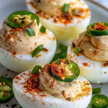 How To Make Spicy Jalapeño Popper Deviled Eggs Recipe Step By Step taken with iphone 15 pro max --iw 2 --ar 4:5 --v 6.0 --raw