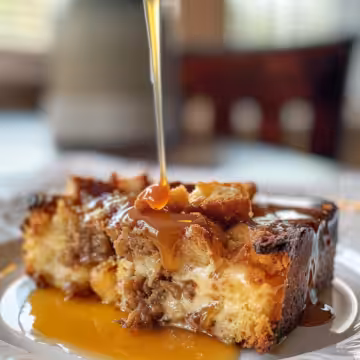 Irish Whiskey Bread Pudding with Caramel Sauce taken with iphone 15 pro max --iw 2 --ar 4:5 --v 6.0 --raw