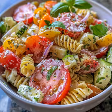 Italian Pasta Salad taken with iphone 15 pro max --iw 2 --ar 4:5 --v 6.0 --raw
