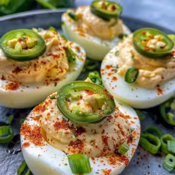 Jalapeño Popper Deviled Eggs Delight – Creamy, Spicy & Totally Addictive! taken with iphone 15 pro max --iw 2 --ar 4:5 --v 6.0 --raw