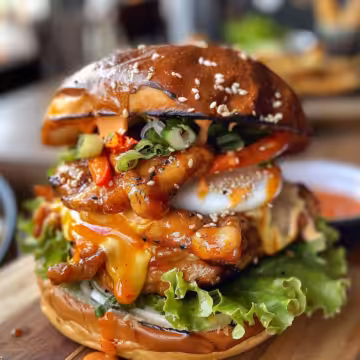 Korean BBQ Chicken Sandwich taken with iphone 15 pro max --iw 2 --ar 4:5 --v 6.0 --raw