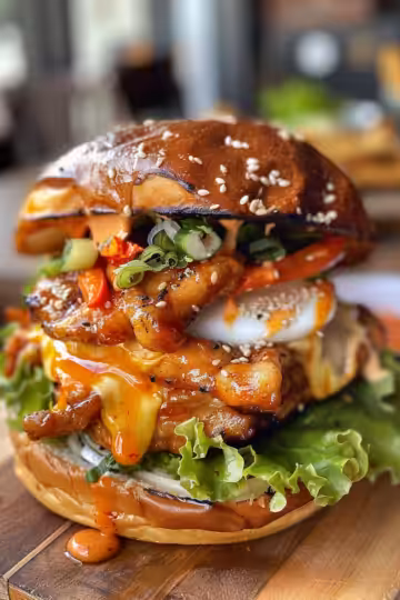 Korean BBQ Chicken Sandwich taken with iphone 15 pro max --iw 2 --ar 4:5 --v 6.0 --raw