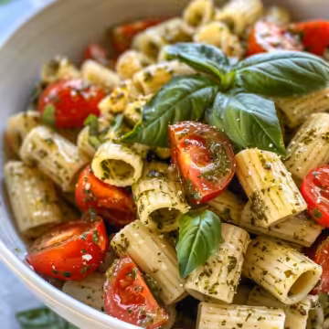 Light and Creamy Pesto Caprese Pasta Salad taken with iphone 15 pro max --iw 2 --ar 4:5 --v 6.0 --raw
