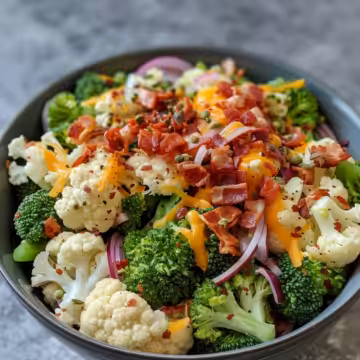 Loaded Broccoli Cauliflower Salad taken with iphone 15 pro max --iw 2 --ar 4:5 --v 6.0 --raw