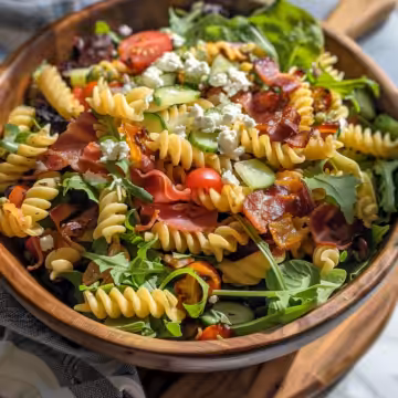 Loaded Cobb Pasta Salad taken with iphone 15 pro max --iw 2 --ar 4:5 --v 6.0 --raw