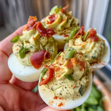 Make BLT Deviled Eggs taken with iphone 15 pro max --iw 2 --ar 4:5 --v 6.0 --raw