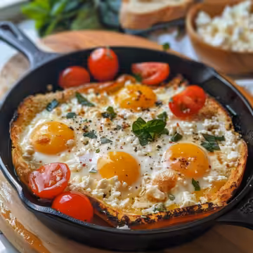 Mediterranean Baked Feta Eggs taken with iphone 15 pro max --iw 2 --ar 4:5 --v 6.0 --raw