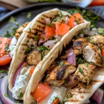 Mediterranean Chicken Gyros with Creamy Feta Tzatziki taken with iphone 15 pro max --iw 2 --ar 4:5 --v 6.0 --raw