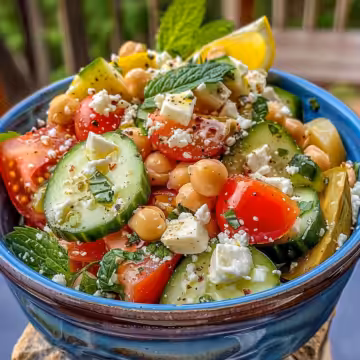 Mediterranean Chickpea Feta Salad taken with iphone 15 pro max --iw 2 --ar 4:5 --v 6.0 --raw