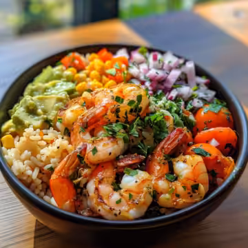 Mediterranean Shrimp Bowl taken with iphone 15 pro max --iw 2 --ar 4:5 --v 6.0 --raw