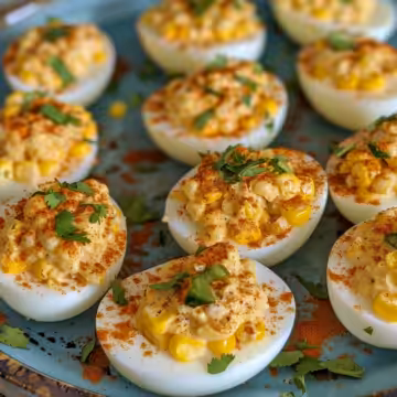 Mexican Street Corn Deviled Eggs taken with iphone 15 pro max --iw 2 --ar 4:5 --v 6.0 --raw