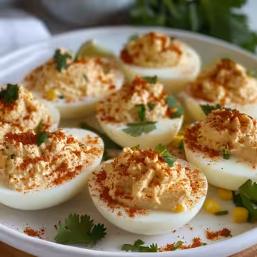 Mexican Street Corn Deviled Eggs taken with iphone 15 pro max --iw 2 --ar 4:5 --v 6.0 --raw
