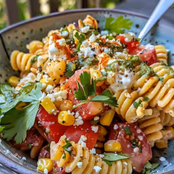 Mexican Street Corn Pasta Salad taken with iphone 15 pro max --iw 2 --ar 4:5 --v 6.0 --raw