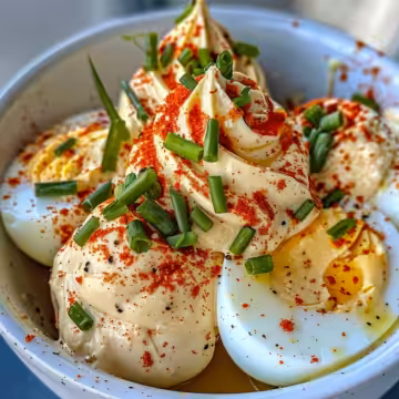Million Dollar Deviled Eggs taken with iphone 15 pro max --iw 2 --ar 4:5 --v 6.0 --raw