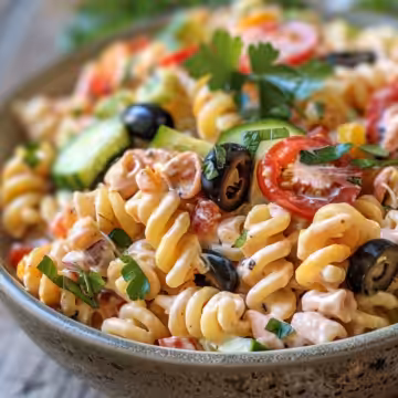 Olive Garden Copycat Pasta Salad taken with iphone 15 pro max --iw 2 --ar 4:5 --v 6.0 --raw