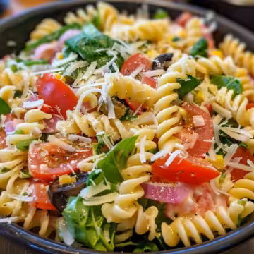 Olive Garden Pasta Salad taken with iphone 15 pro max --iw 2 --ar 4:5 --v 6.0 --raw