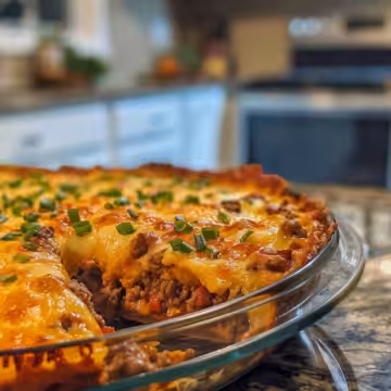 One-Pan Cheeseburger Pie Dinner taken with iphone 15 pro max --iw 2 --ar 4:5 --v 6.0 --raw