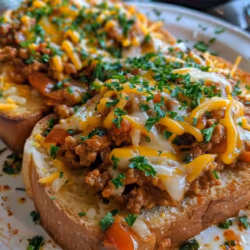 Open Face Garlic Toast Sloppy Joes taken with iphone 15 pro max --iw 2 --ar 4:5 --v 6.0 --raw