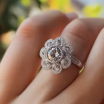 Open Lotus Mandala Engagement Ring taken with iphone 15 pro max --iw 2 --ar 4:5 --v 6.1 --raw