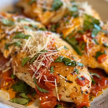 Parmesan Roasted Red Pepper Chicken taken with iphone 15 pro max --iw 2 --ar 4:5 --v 6.0 --raw