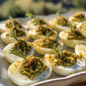 Pesto Parmesan Deviled Eggs taken with iphone 15 pro max --iw 2 --ar 4:5 --v 6.0 --raw