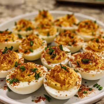 Pioneer Woman Deviled Eggs taken with iphone 15 pro max --iw 2 --ar 4:5 --v 6.0 --raw