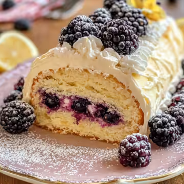 Refreshing Lemon and Blackberry Cake Roll taken with iphone 15 pro max --iw 2 --ar 4:5 --v 6.1 --raw