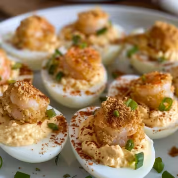 Savory Cajun Shrimp Deviled Eggs Recipe | Southern Delight taken with iphone 15 pro max --iw 2 --ar 4:5 --v 6.0 --raw