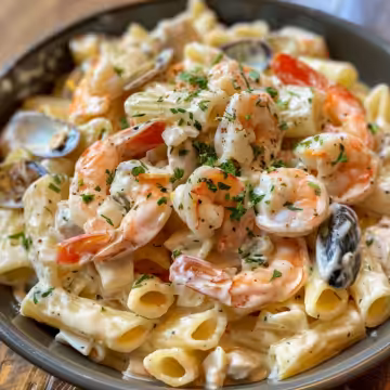 Seafood Tetrazzini Pasta Salad taken with iphone 15 pro max --iw 2 --ar 4:5 --v 6.0 --raw