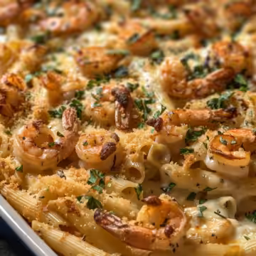 Shrimp Scampi Pasta Bake taken with iphone 15 pro max --iw 2 --ar 4:5 --v 6.0 --raw