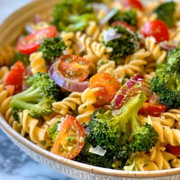 Simple High Protein Broccoli Pasta Salad taken with iphone 15 pro max --iw 2 --ar 4:5 --v 6.0 --raw